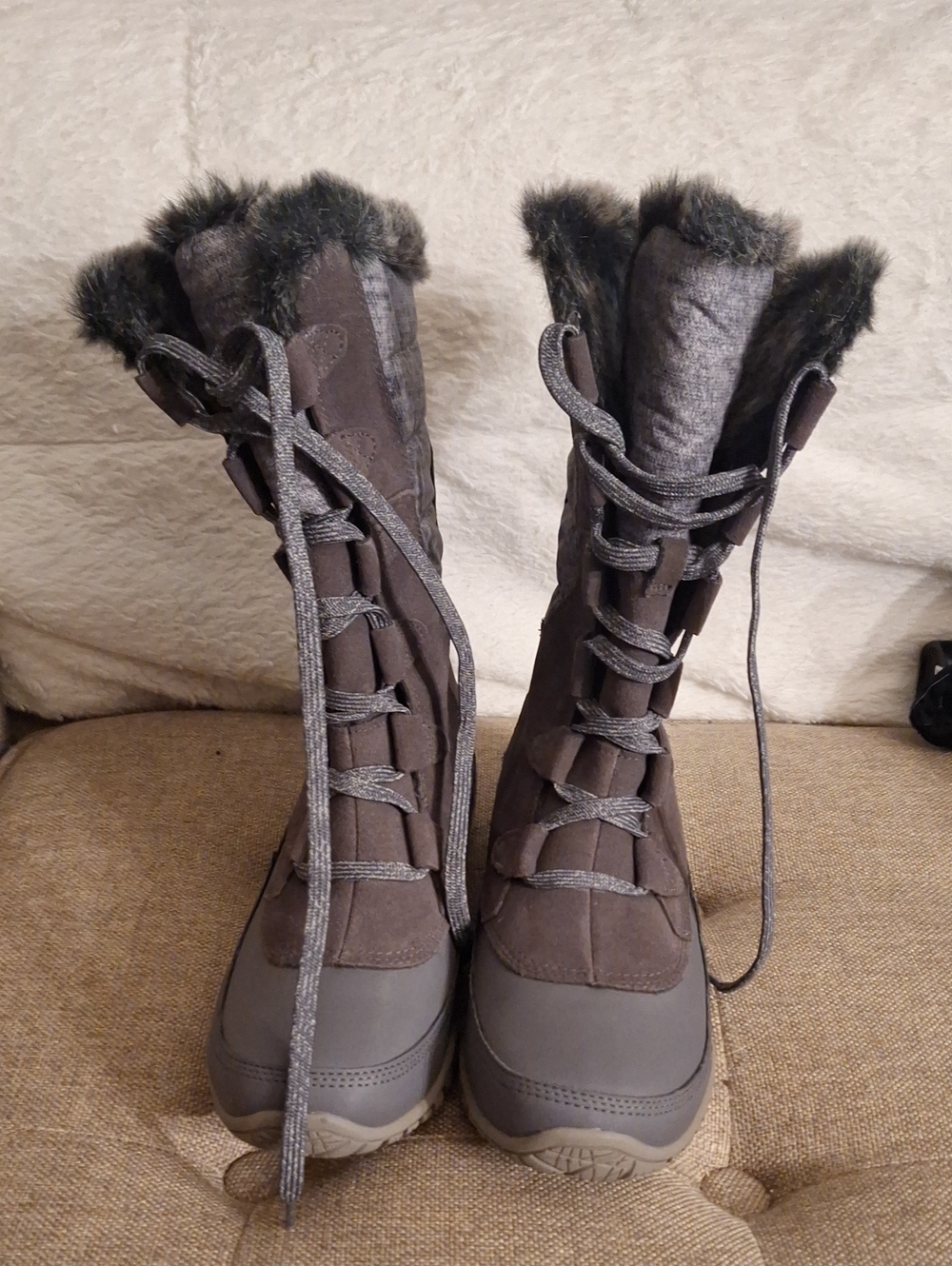 The North Face Women's Gray Faux-Fur Lace-Up Winter Boots